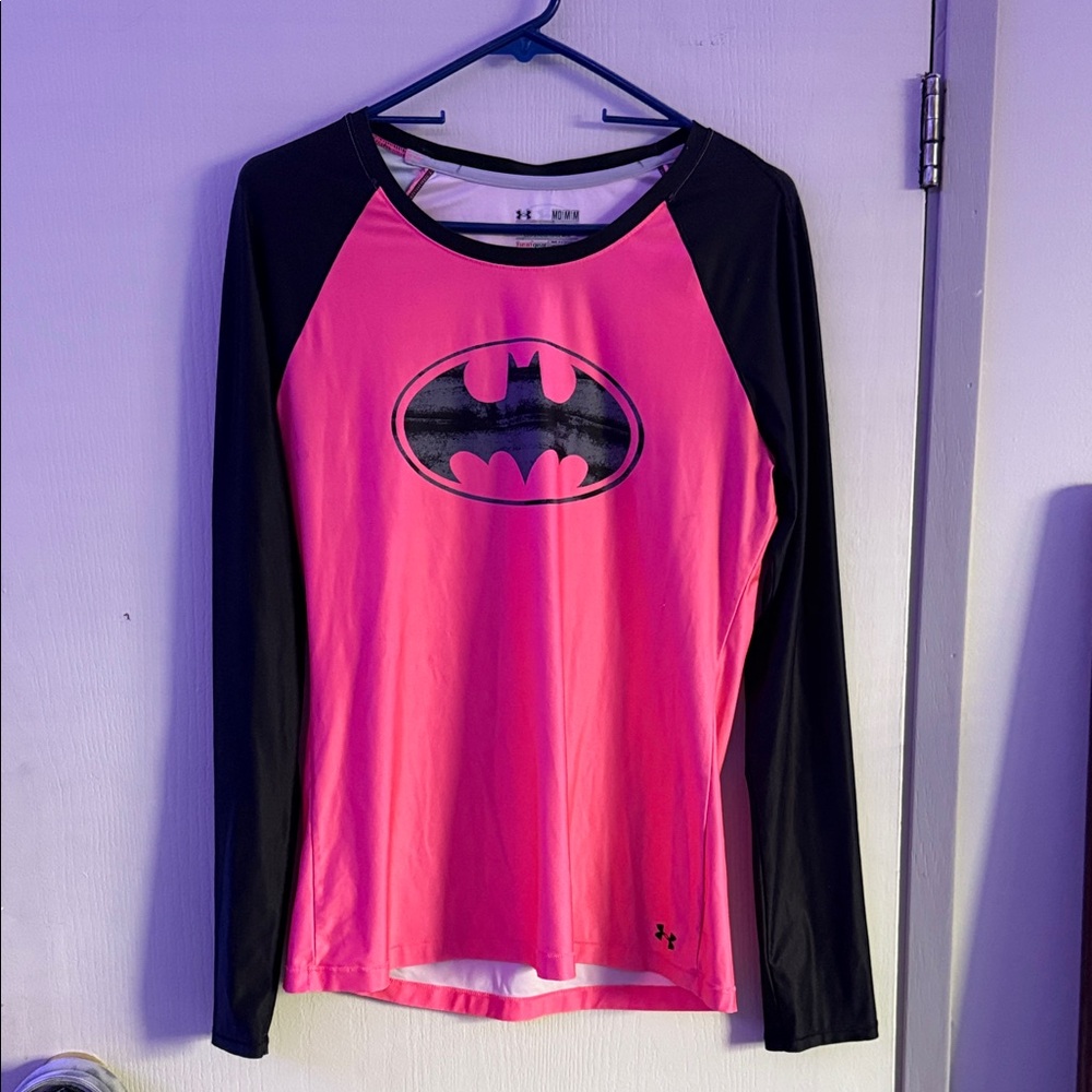 Under Armour Pink and Black Batman Logo Shirt